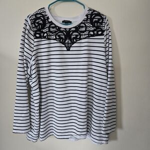 Lane Bryant Striped Blouse Lace Accent Collar Cozy Sz 22/24